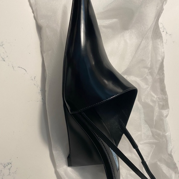 NEW Prada Leather Slingback Wedge Pumps Pointed Toe Wedge Heel US10 - Picture 4 of 10